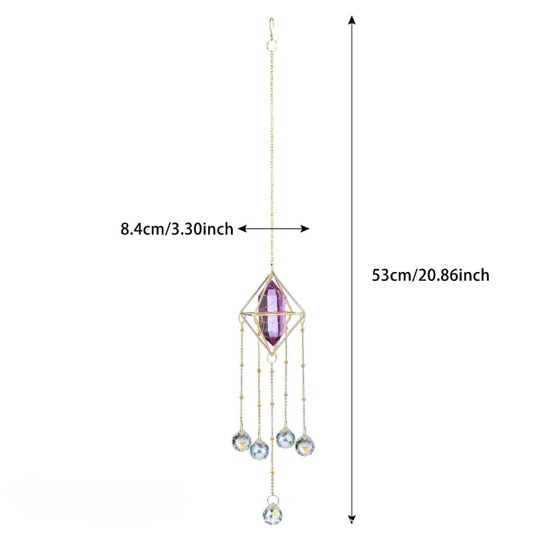 Somnira geometric prism suncatcher displayed on a wooden surface with natural light