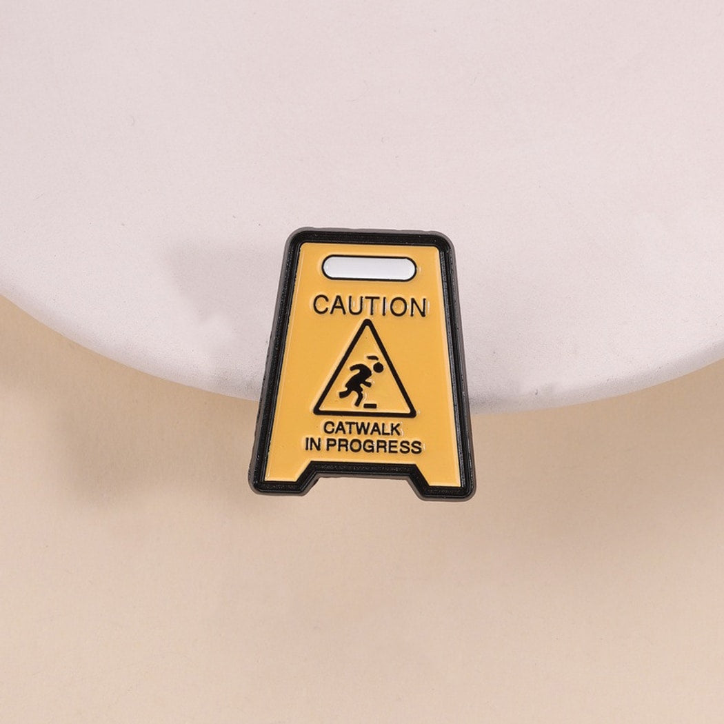 Pinori - Novelty Warning Sign Letter Shape Brooch