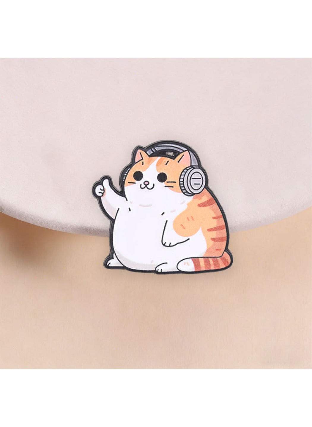 Pinori - Cute Cartoon Chubby Orange Cat with Headphones Pin Brooch Badge