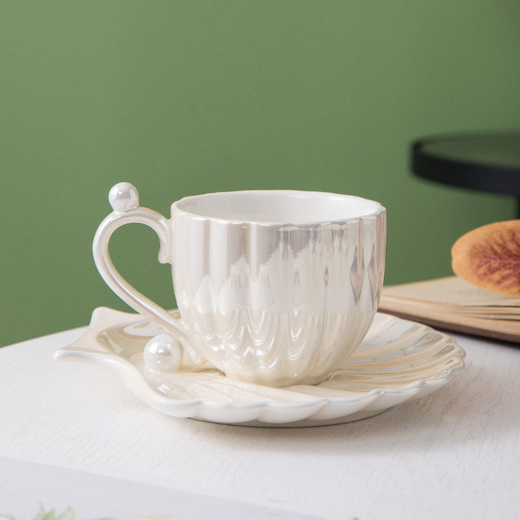 Mivora - Elegant Seashell Themed Coffee Mug and Saucer Set