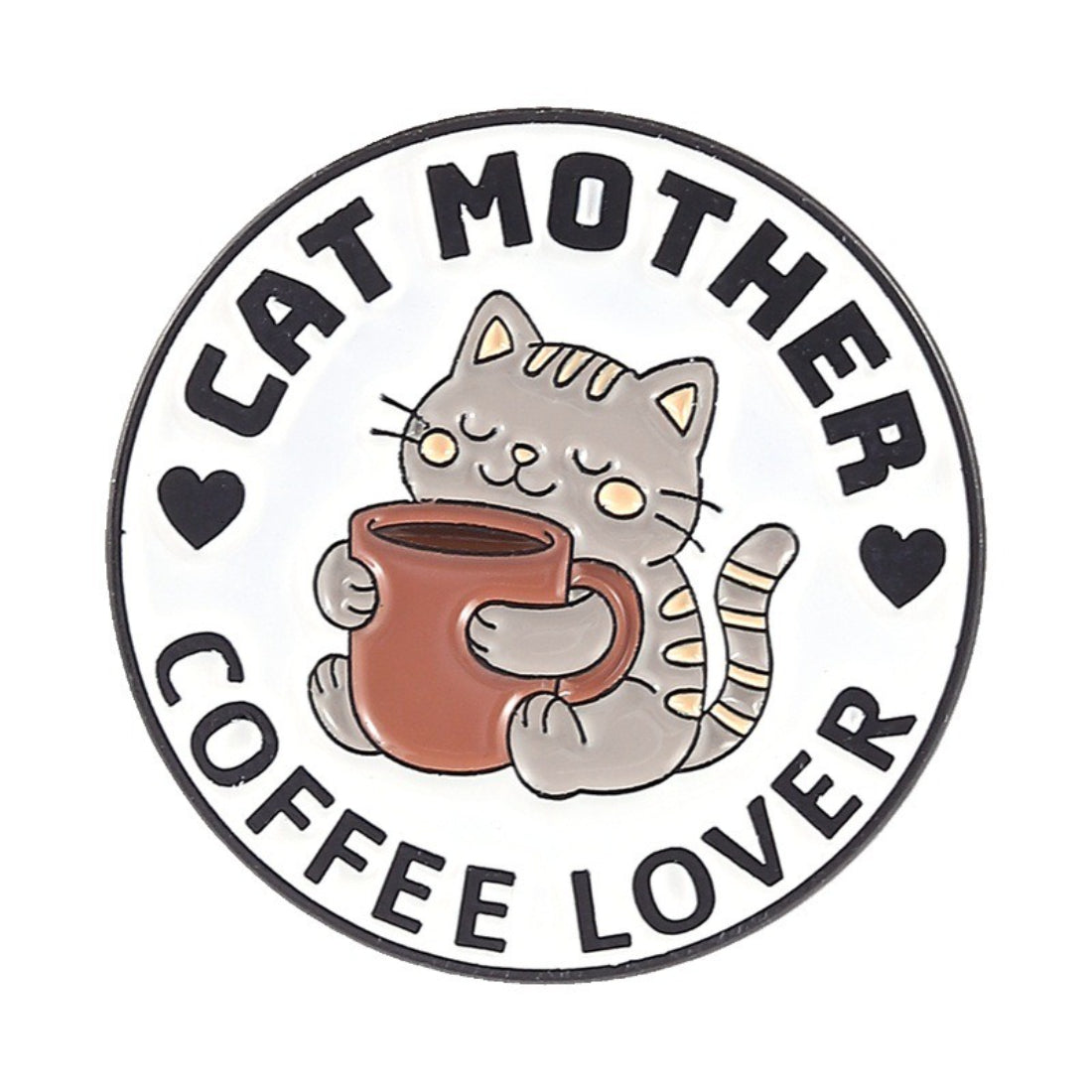 Back view of Pinori Pawsible Coffee Cat enamel pin showing pin clasp