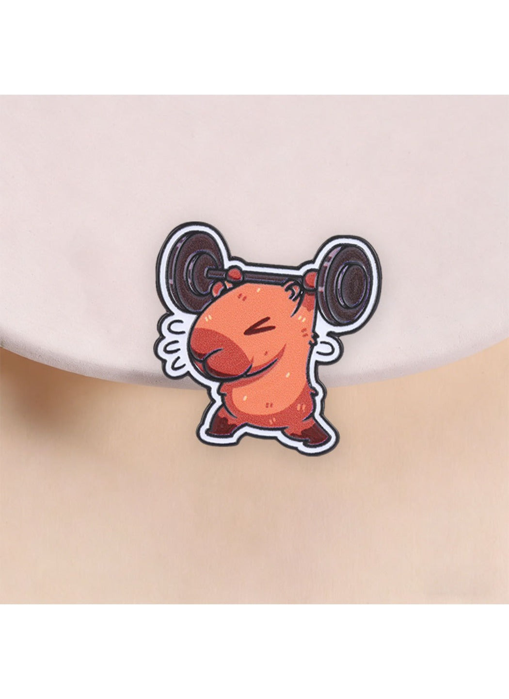 Pinori - Cute Cartoon Capybara Lifting Barbell Pin Brooch Badge