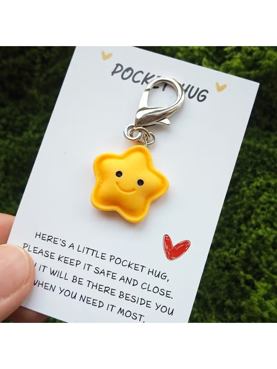 Encouragement card featuring positive message paired with Taphug cartoon star keychain