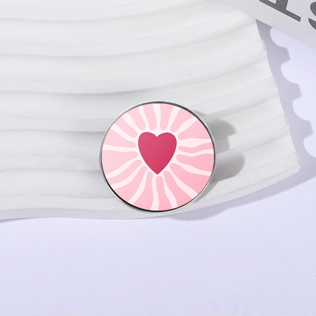 Pinori - Pink Heart Motif Round Pin