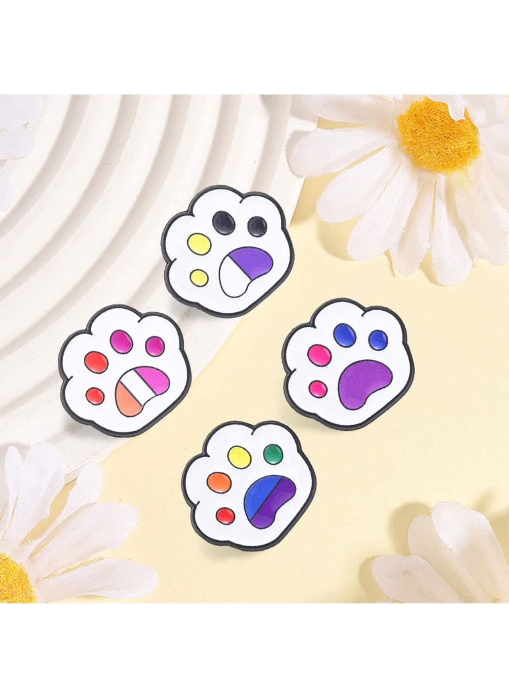 Pinori - Cat Paw Brooch Badge, Cute Cartoon Colorful Paw Pin