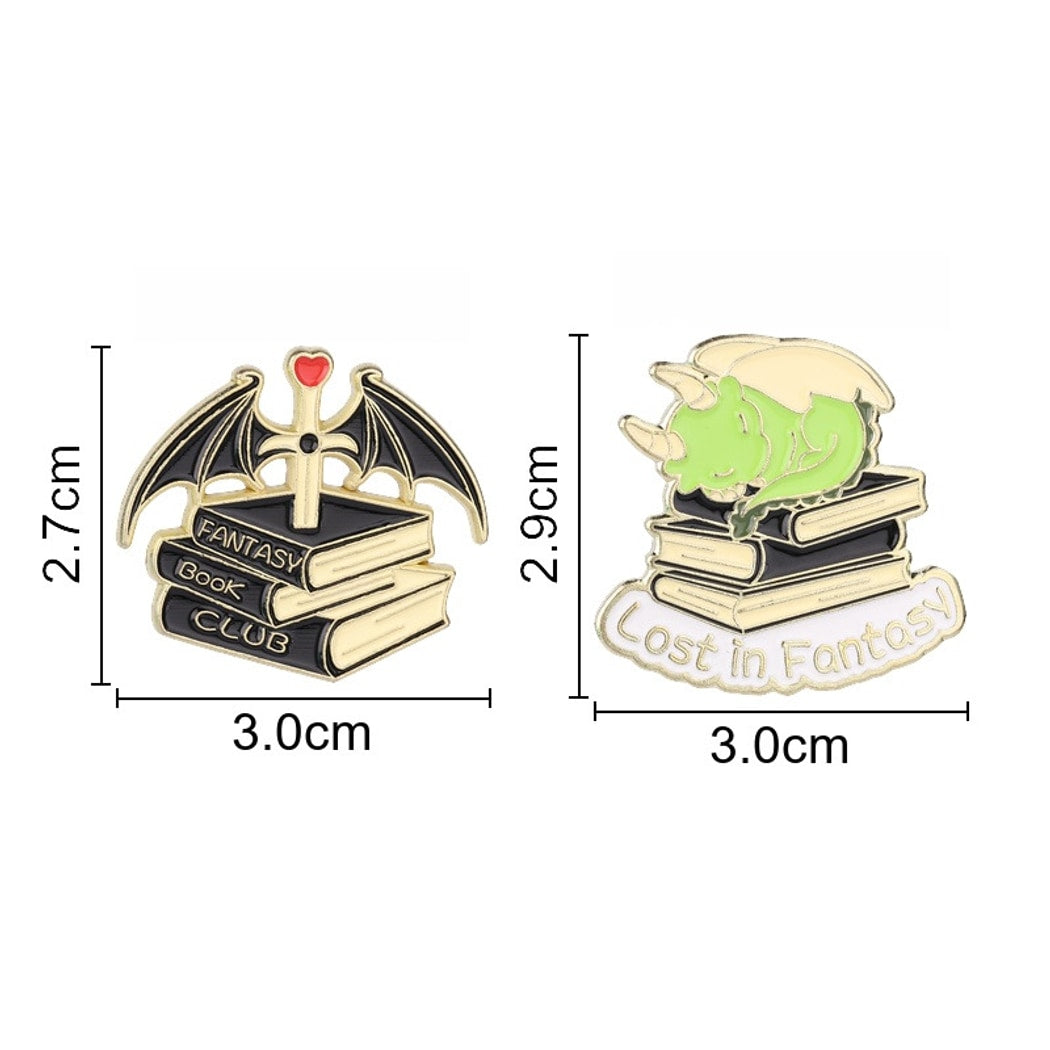 Pinori - Fantasy Dragon Book Motif Decorative Pin