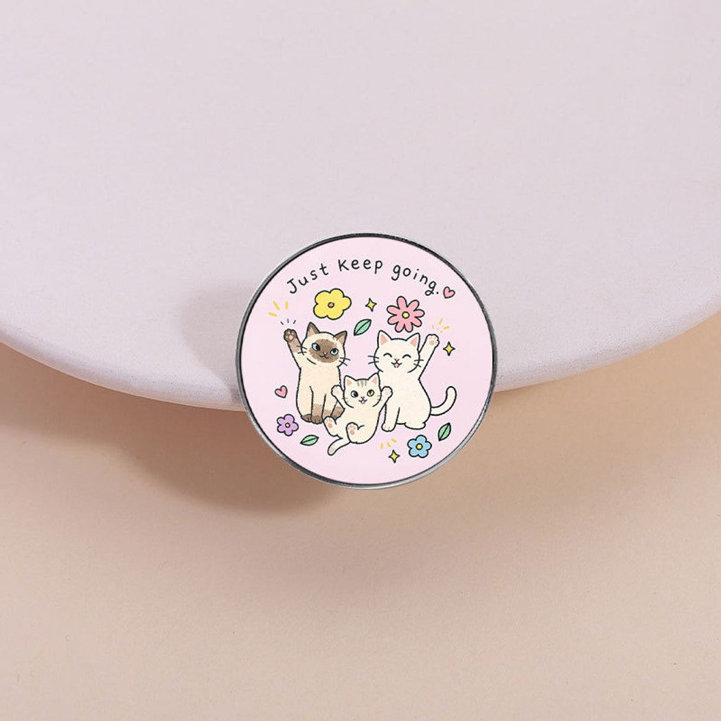 Pinori - Cute Cat Letter Round Decorative Brooch