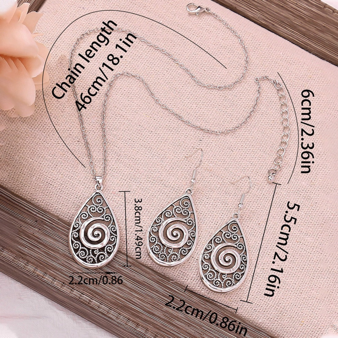 Bohemian Teardrop Earrings and Necklace Set