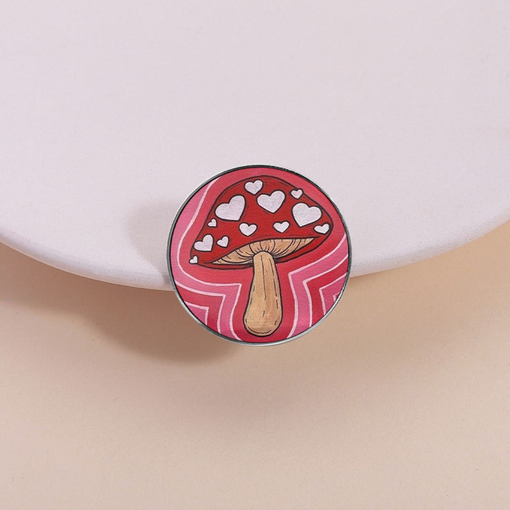 Pinori - Red Mushroom Pattern Round Pin