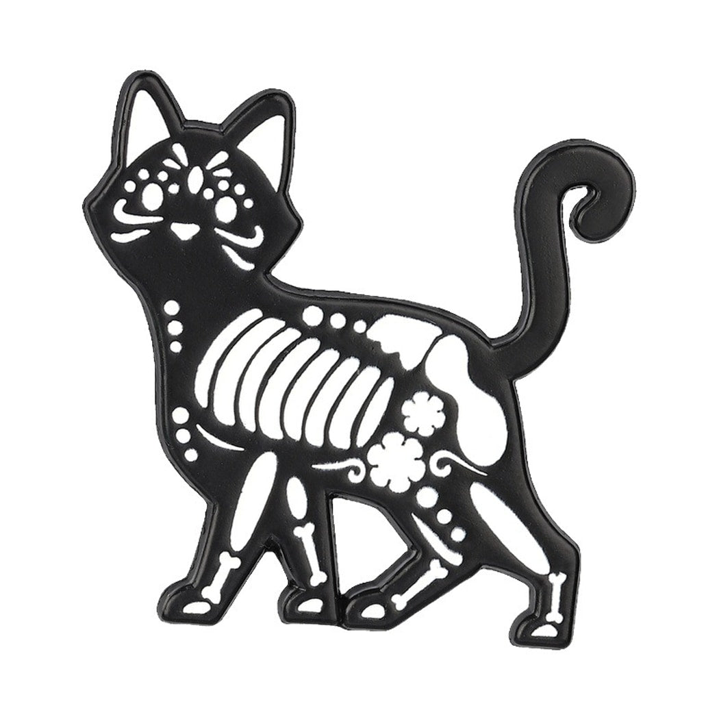 Pinori - Cat Skeleton Silhouette Enamel Pin