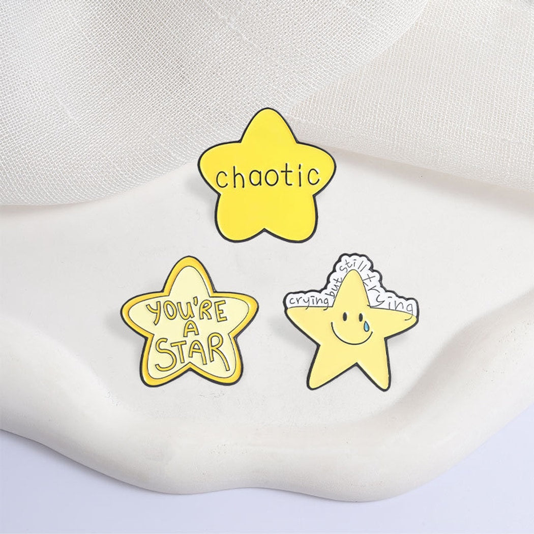Pinori - Painted Finish Yellow Star Brooch Pin