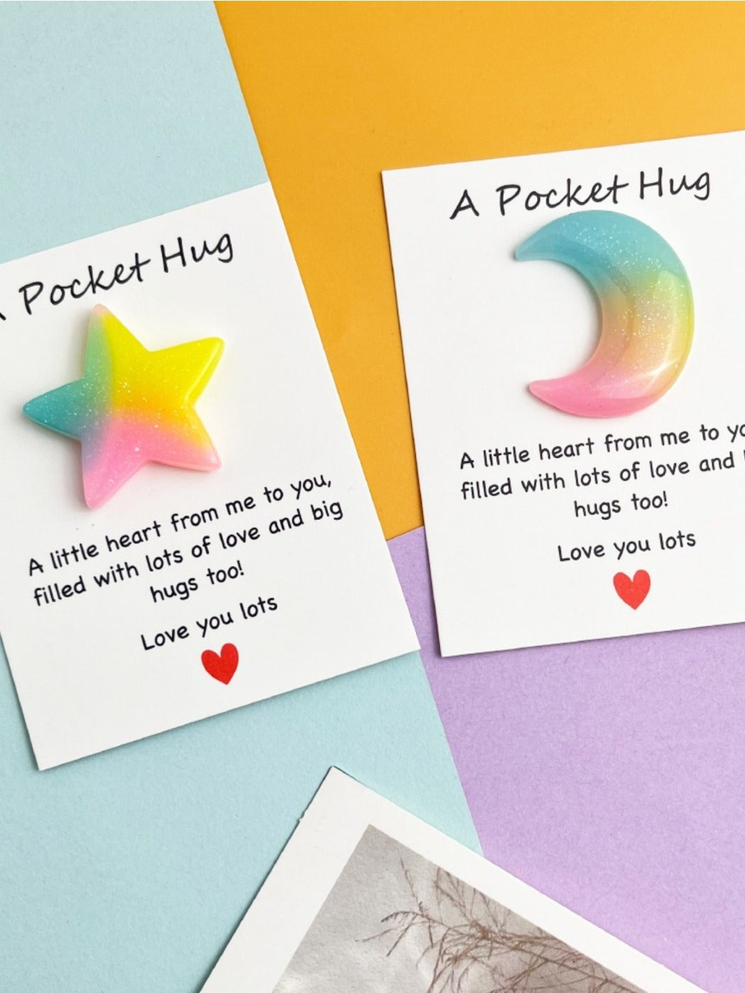 Taphug - Pocket Hug Tri Color Gradient Moon Star pocket hug card and keepsake token view 3