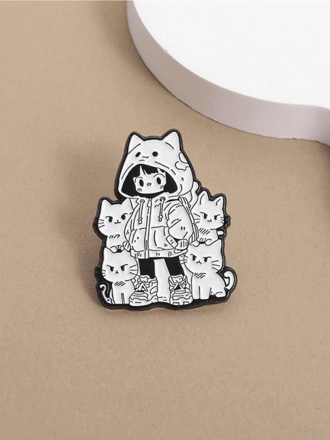 Pinori - Cute Cat And Girl Brooch