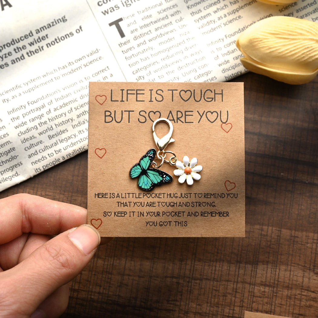 Taphug - Pocket Hug Butterfly White Flower Keychain