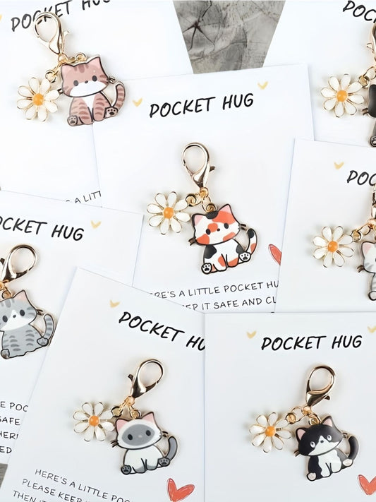Taphug Pocket Hug keychain featuring a lovely cartoon cat charm on a white background