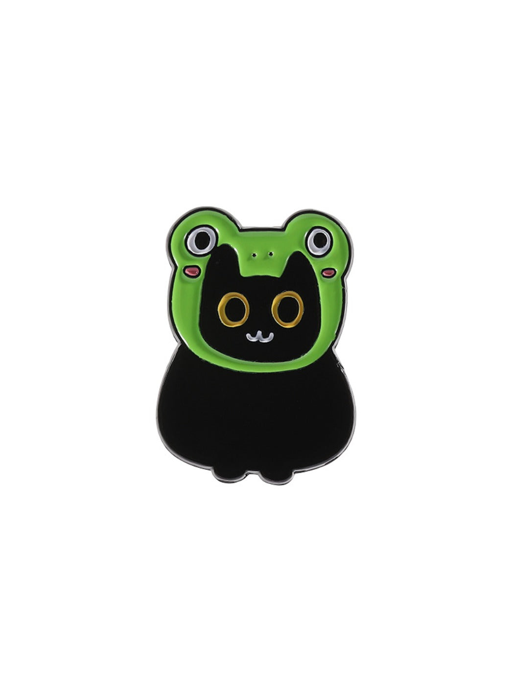Pinori frog and black cat enamel pin with shiny metal outline