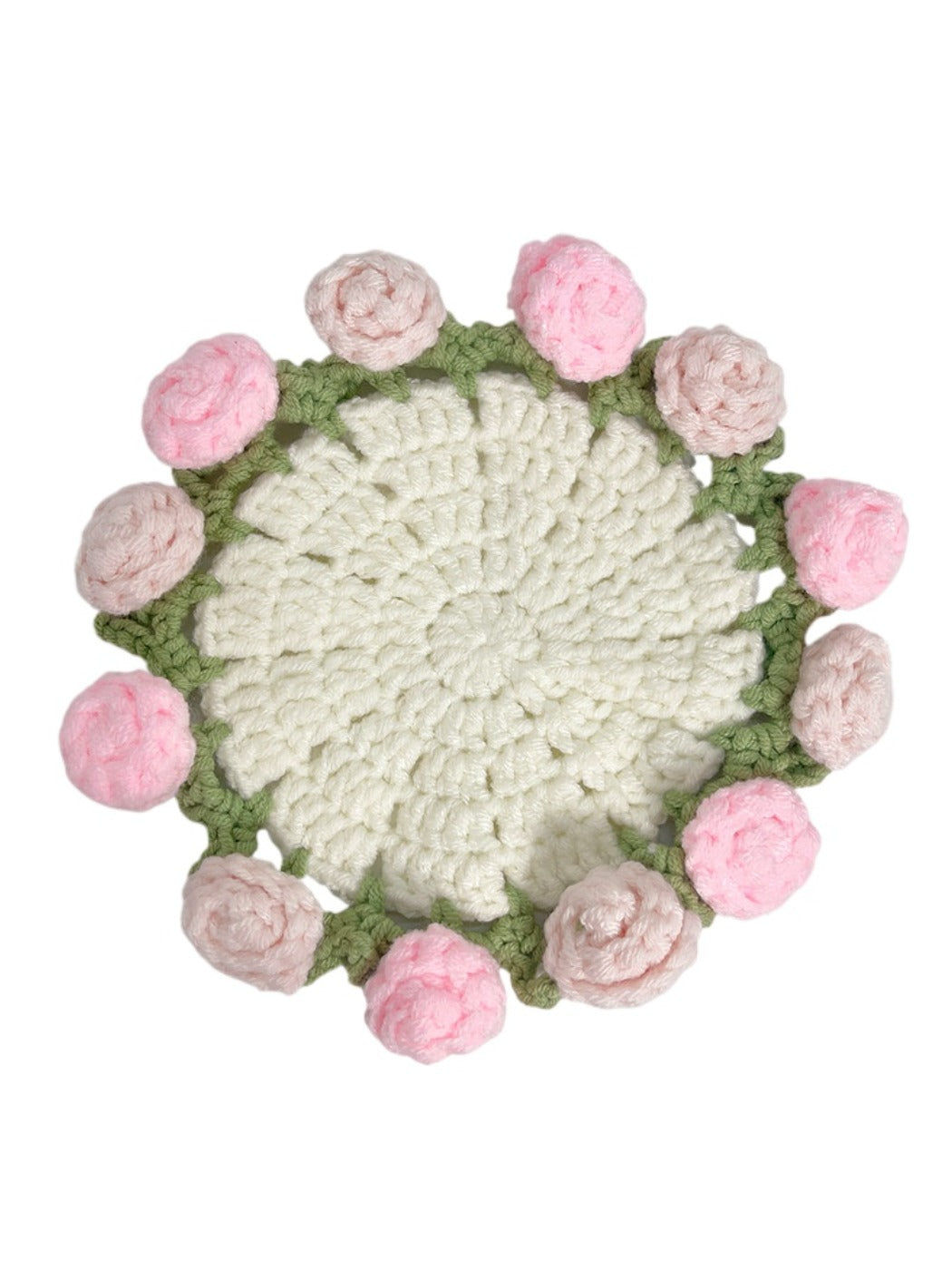 Kovira crochet rose coaster heat resistant table mat with a cup on top