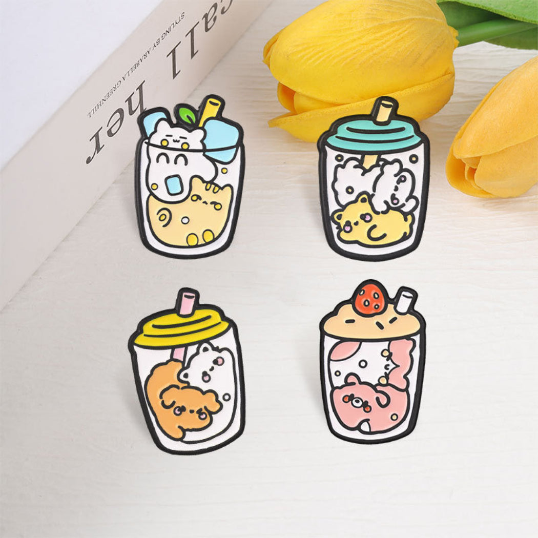 Pinori Cat Drink Cup Enamel Pin Set