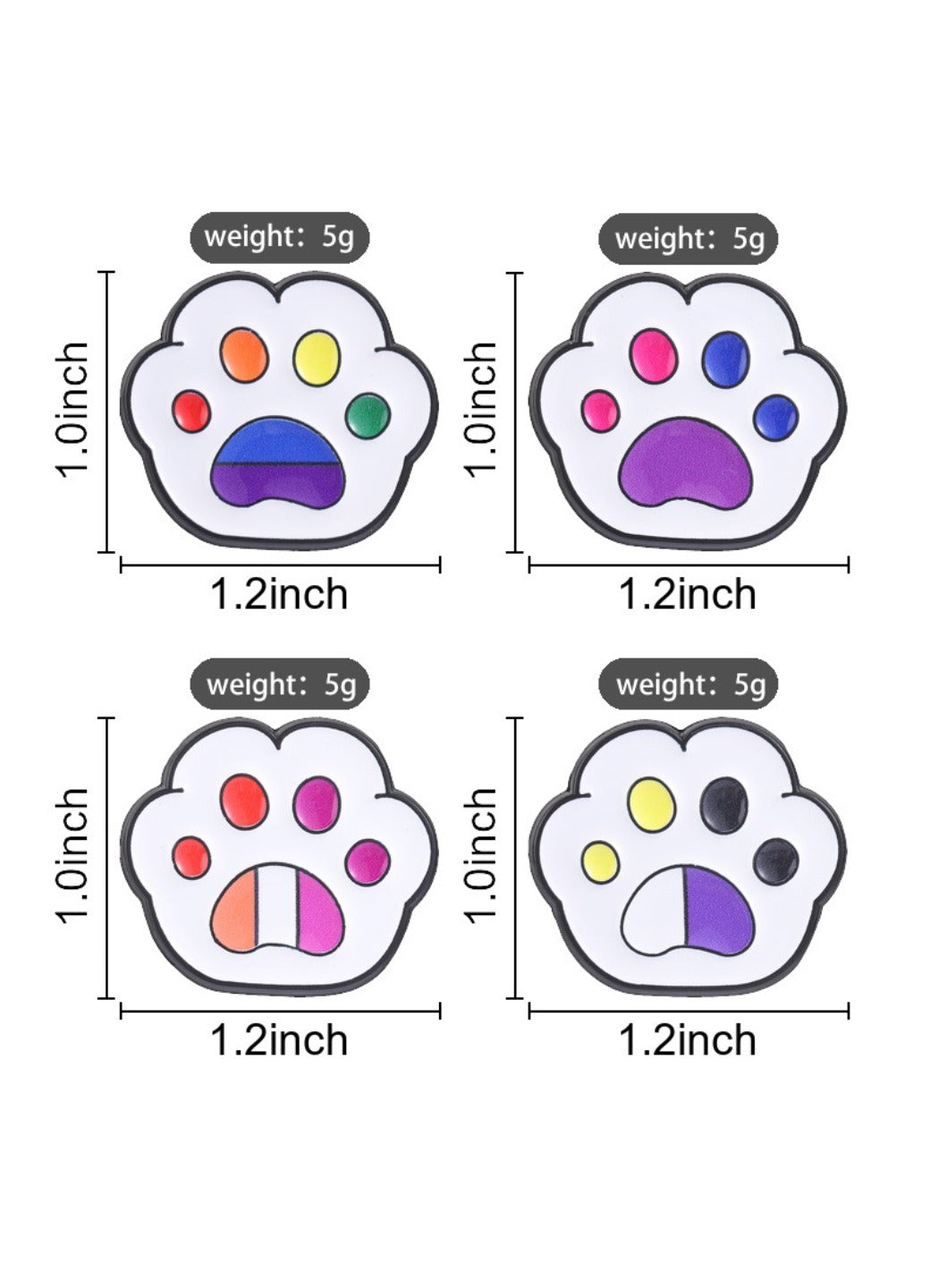 Pinori - Cat Paw Brooch Badge, Cute Cartoon Colorful Paw Pin