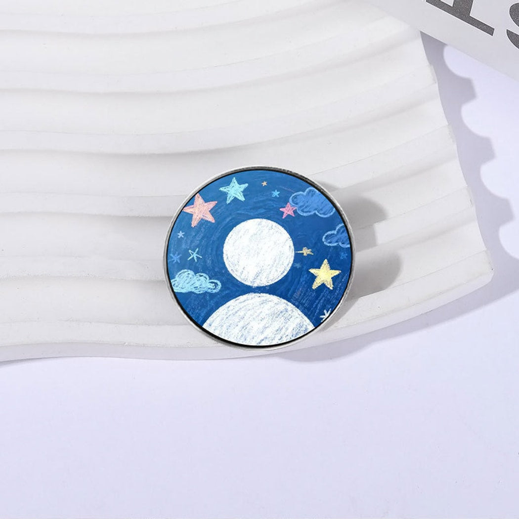Pinori - Blue Tones Artful Night Sky Round Pin