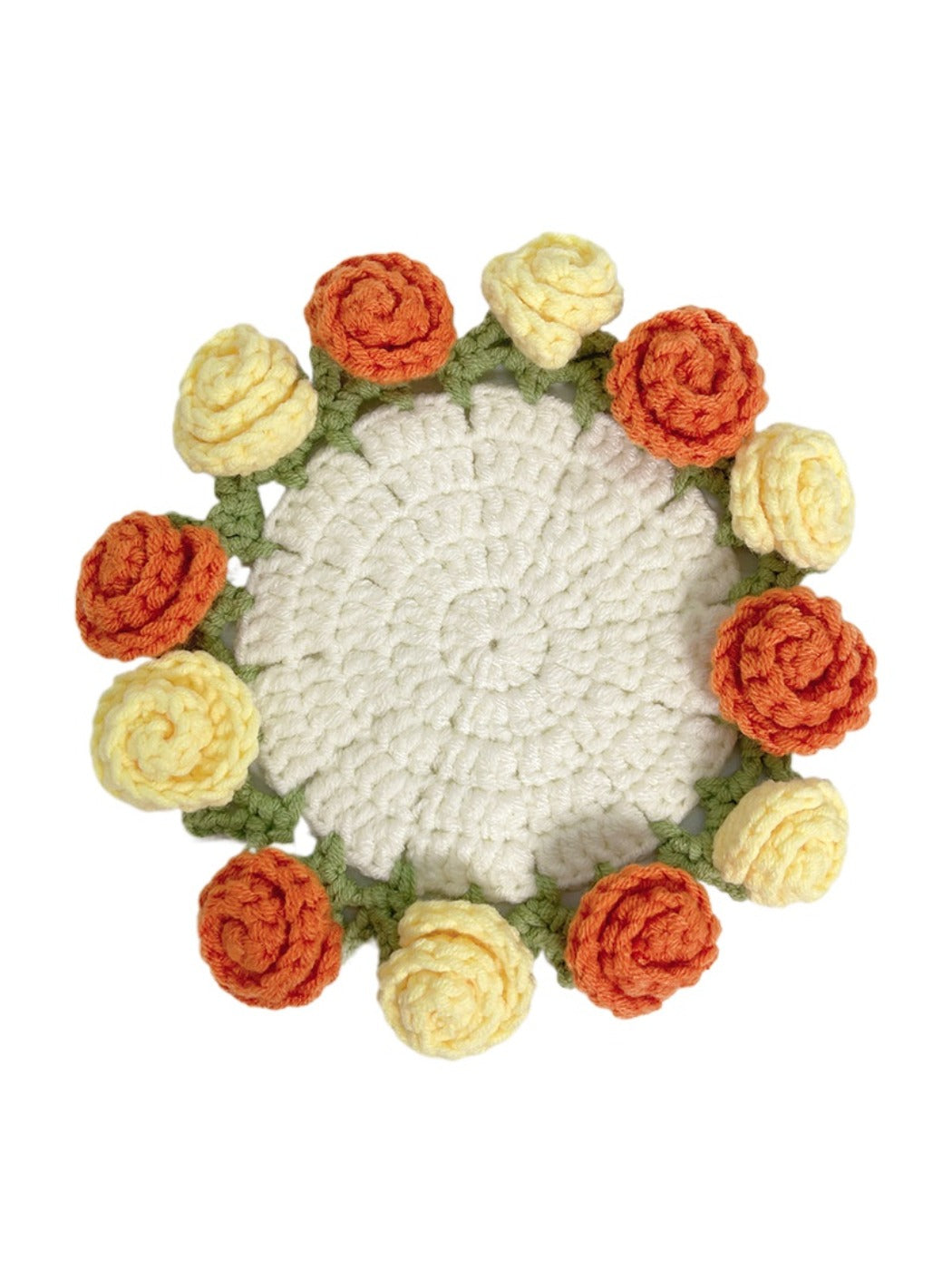 Kovira crochet rose coaster heat resistant table mat with floral pattern
