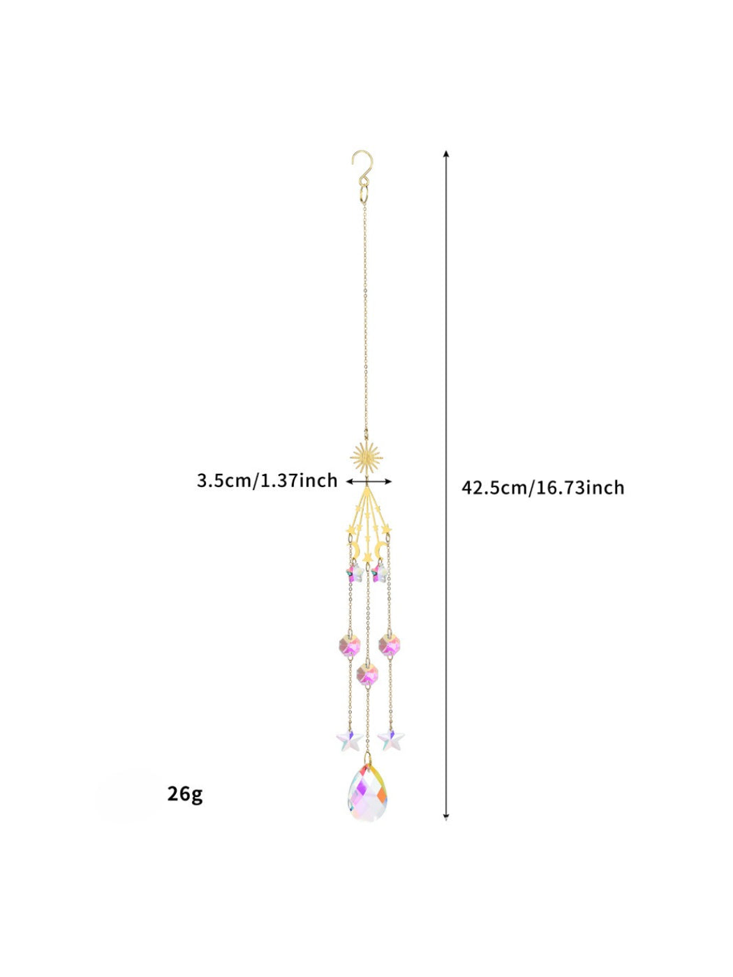 Somnia Star Moon Rainbow Sun Catcher with sun, moon, and star elements in natural light
