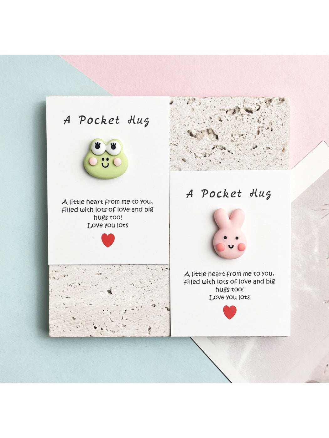 Taphug - Pocket Hug Encouragement Rabbit Frog pocket hug card and keepsake token view 2