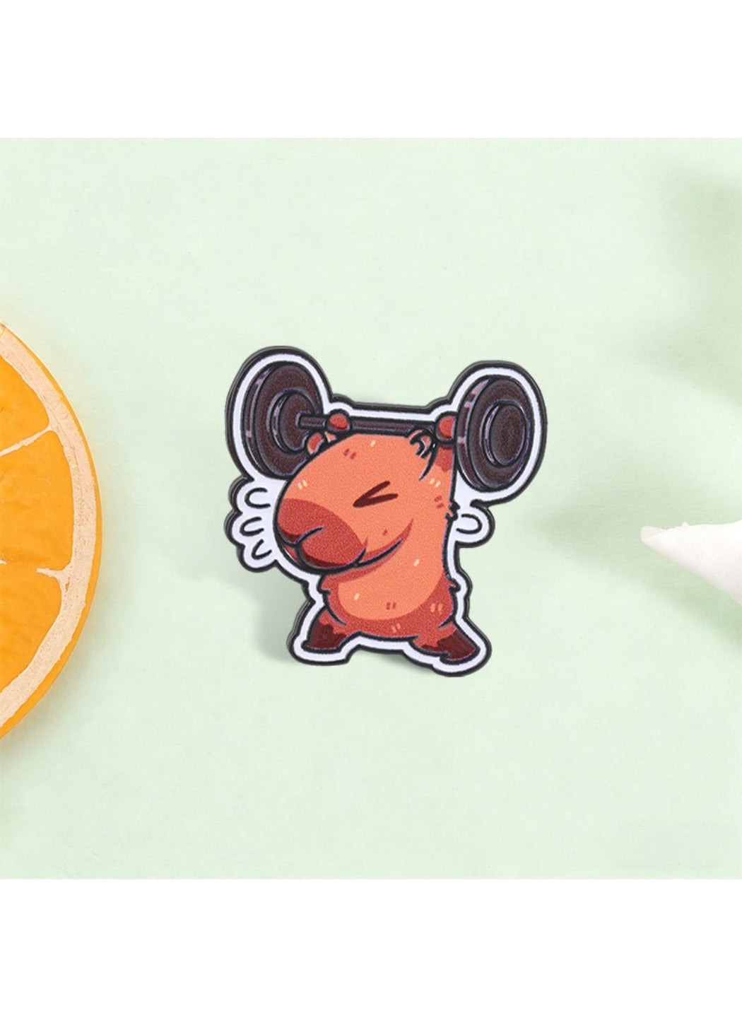 Pinori - Cute Cartoon Capybara Lifting Barbell Pin Brooch Badge