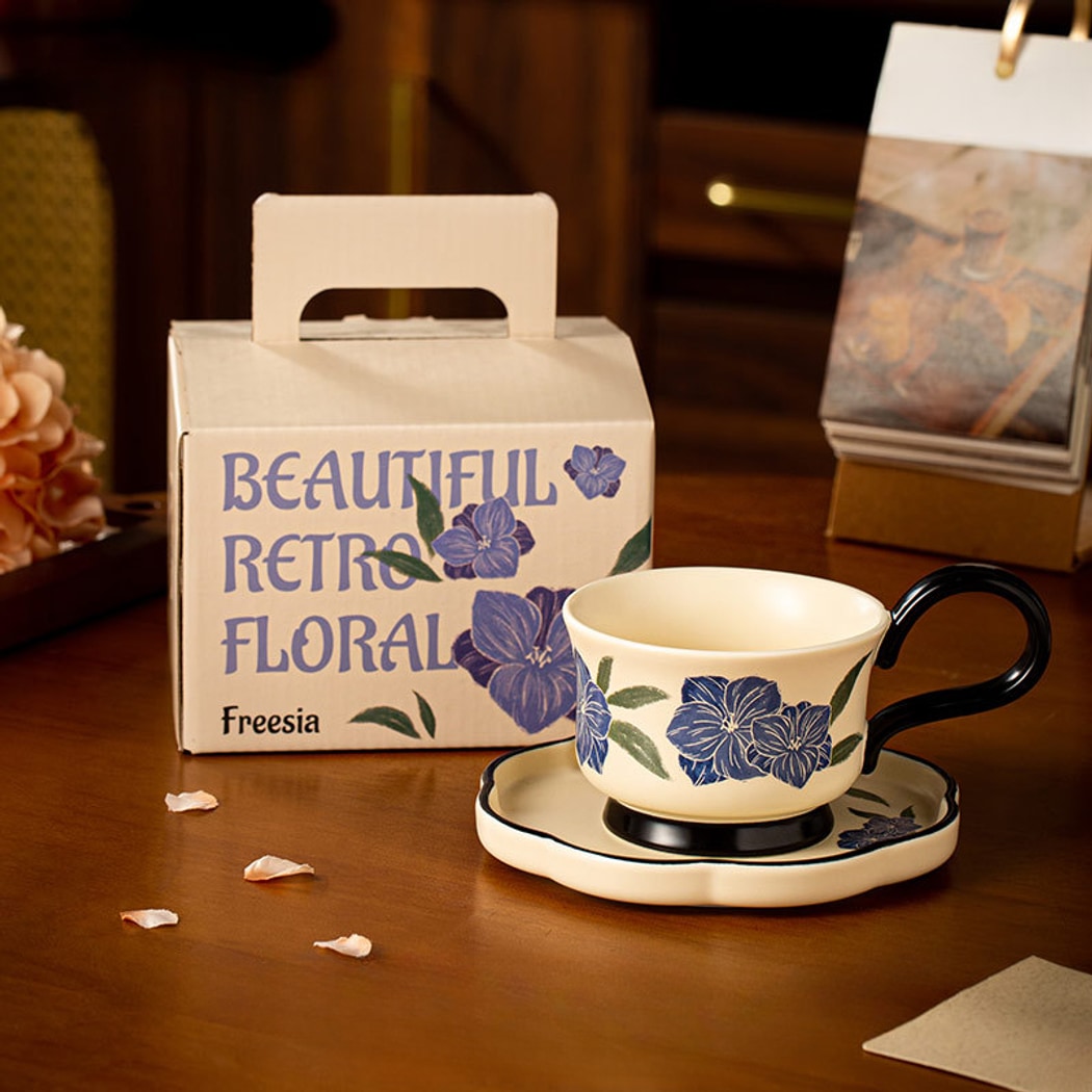 Mivora - Flower Pattern Coffee Cup and Saucer Set