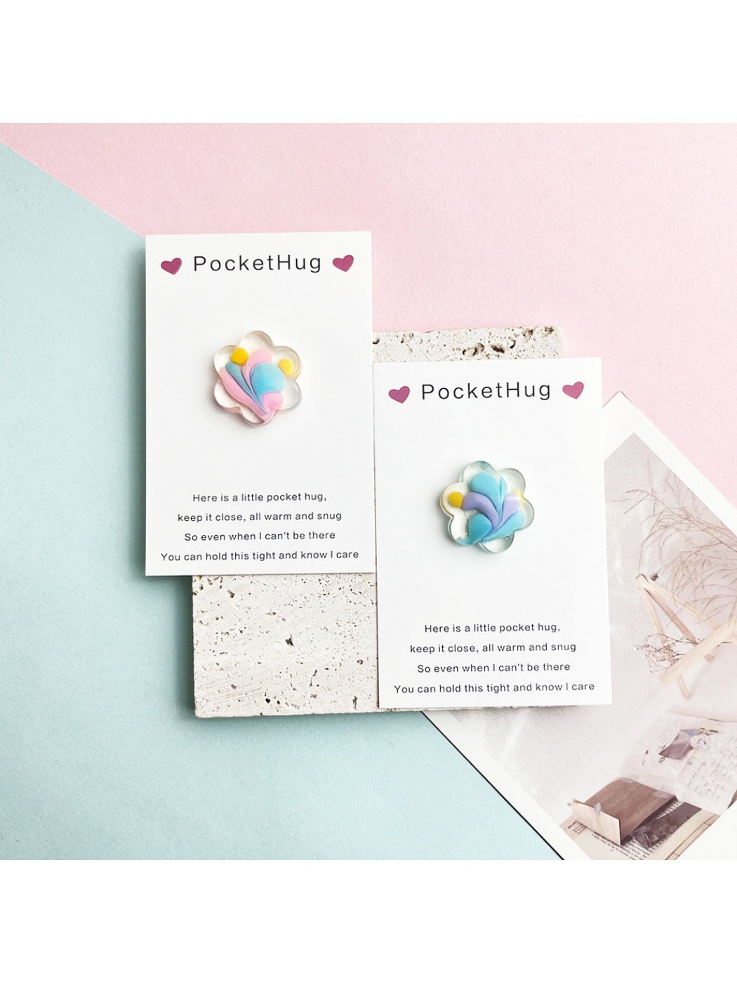 Taphug - Pocket Hug Colorful Resin Flower pocket hug card and keepsake token view 3
