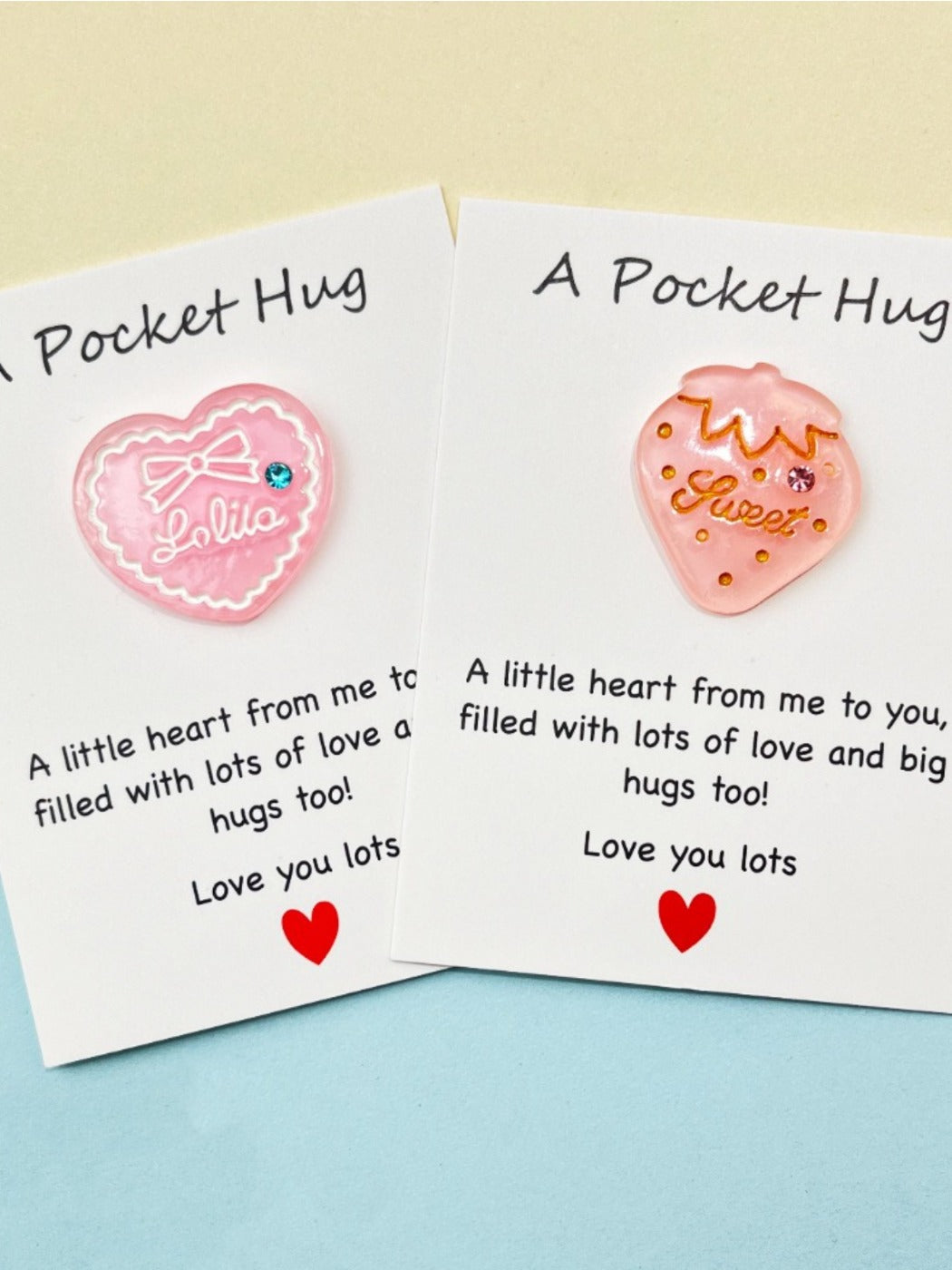 Taphug - Pocket Hug Glitter Pink Heart Strawberry pocket hug card and keepsake token