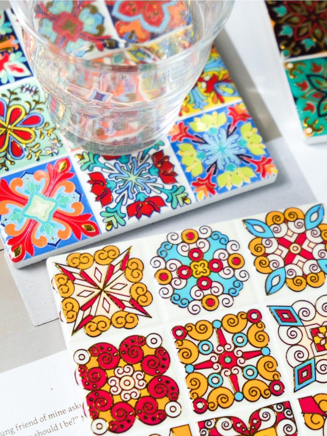 Thimara - Vintage Grid Floral Embossed Coasters