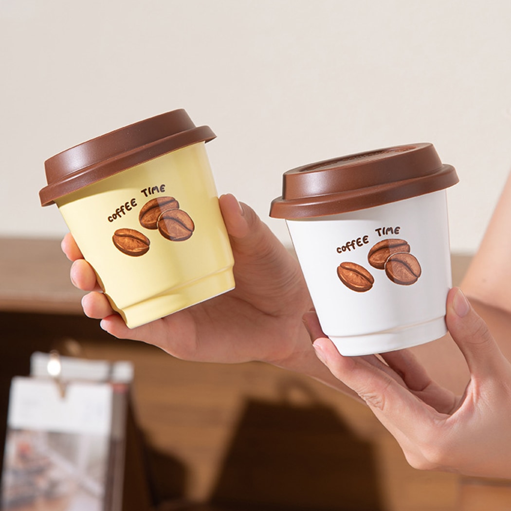 Mivora - Coffee Bean Print Lidded Round Coffee Cup