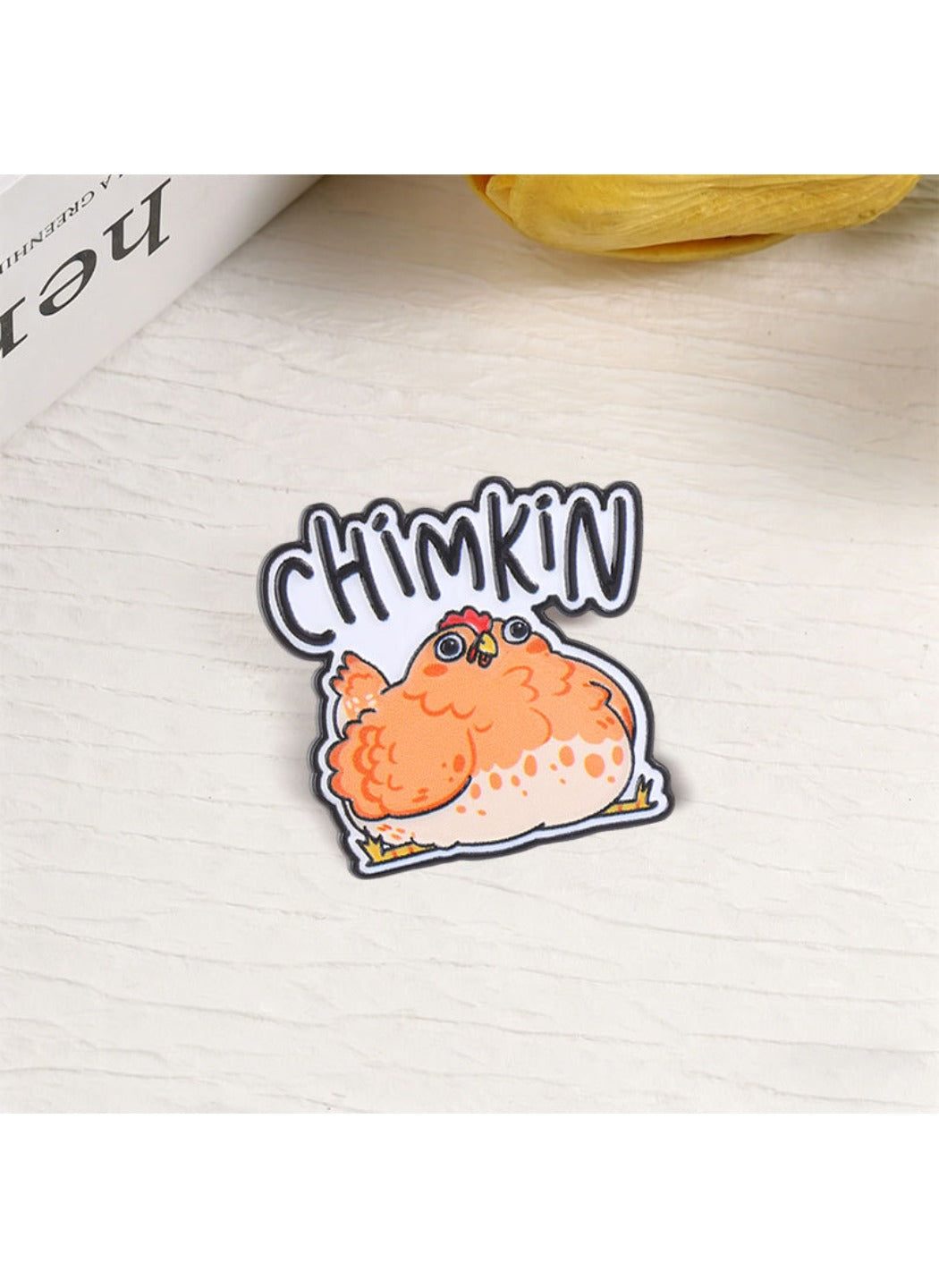 Pinori - Cute Cartoon Chubby Chicken with Fun Letters Pin Brooch Badge