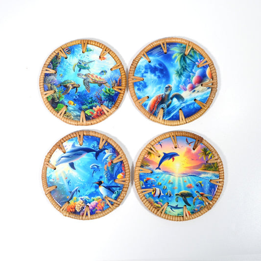 Thimara - Ocean Theme Painted Round Coaster