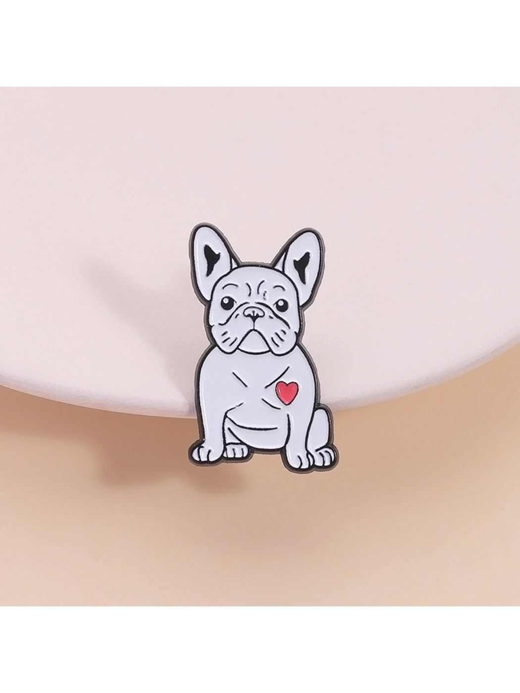 Pinori cute cartoon white pug dog brooch with black eyes and nose on white background