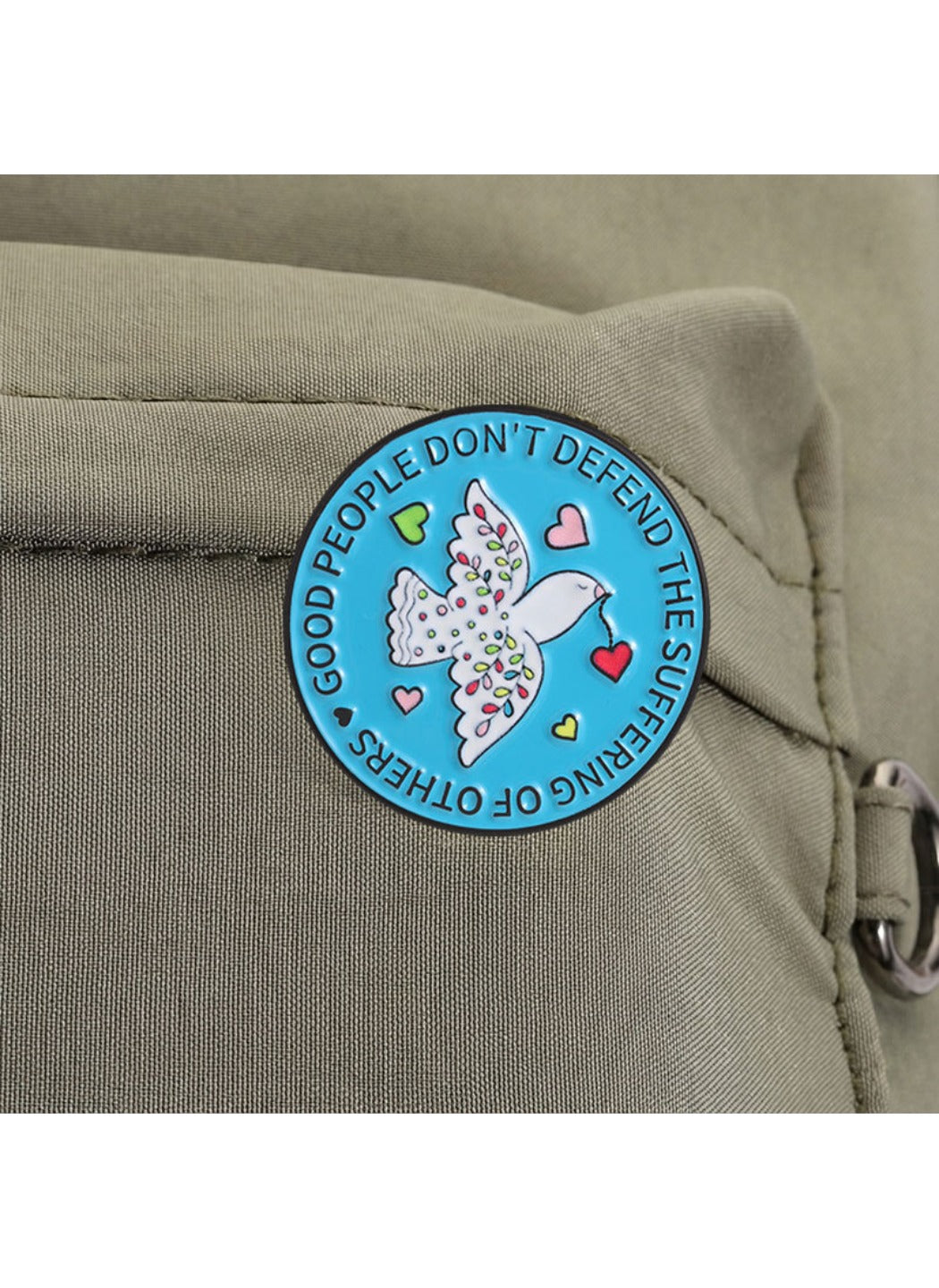 Pinori - Cute Cartoon Peace Dove with Colorful Hearts & Blue Circle Pin