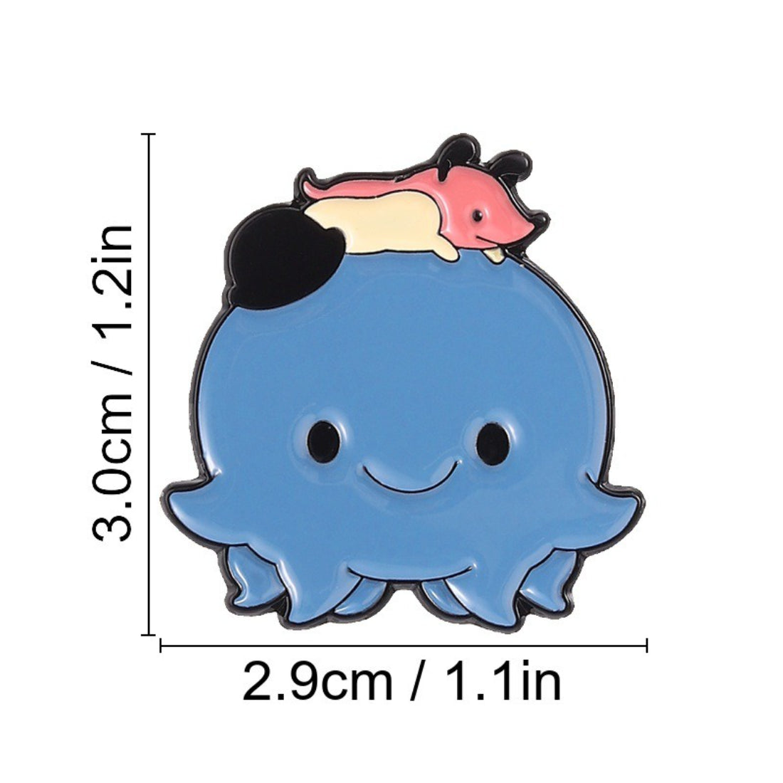 Back view of Pinori Tiny Friend Octopus Pin showing the pin clasp