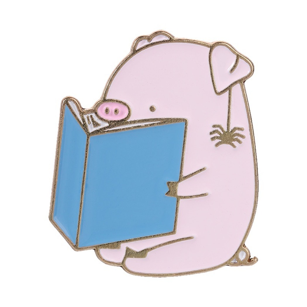 Pinori - Cute Reading Pig Cartoon Animal Brooch