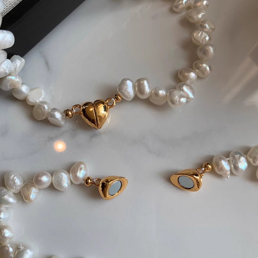 Baroque Pearl Heart Choker Necklace with Magnetic Heart Charm