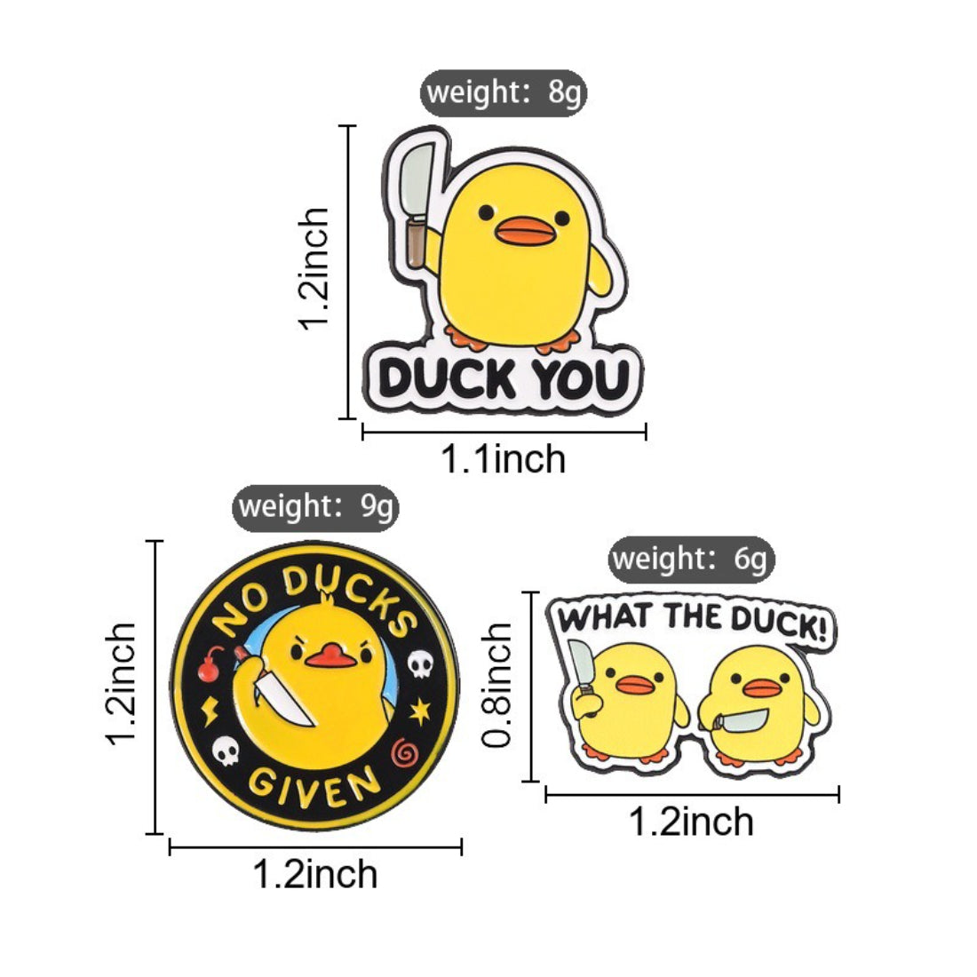 Pinori funny duck enamel pin in natural light showing glossy finish