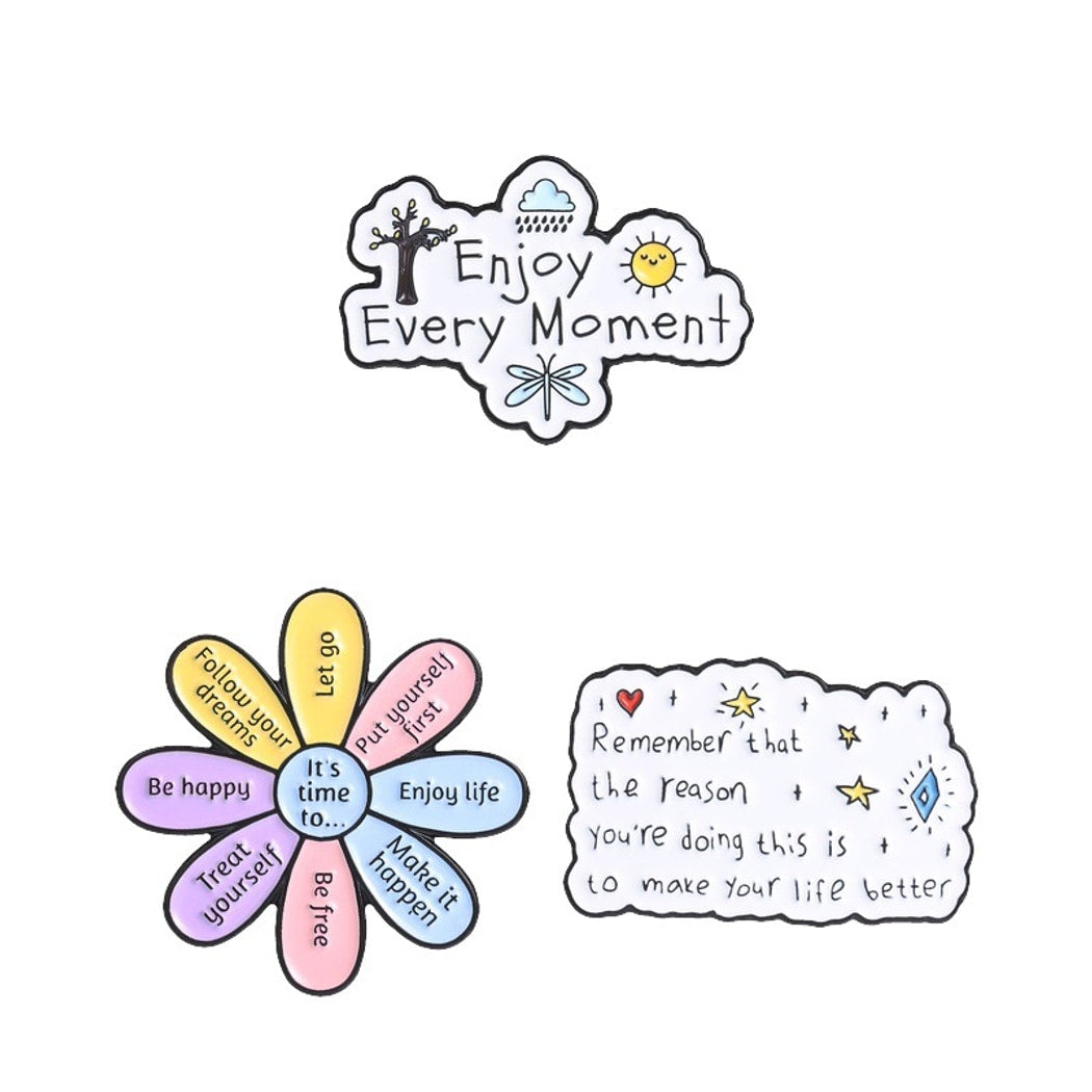 Pinori - Motivational Text Message Flower Pin