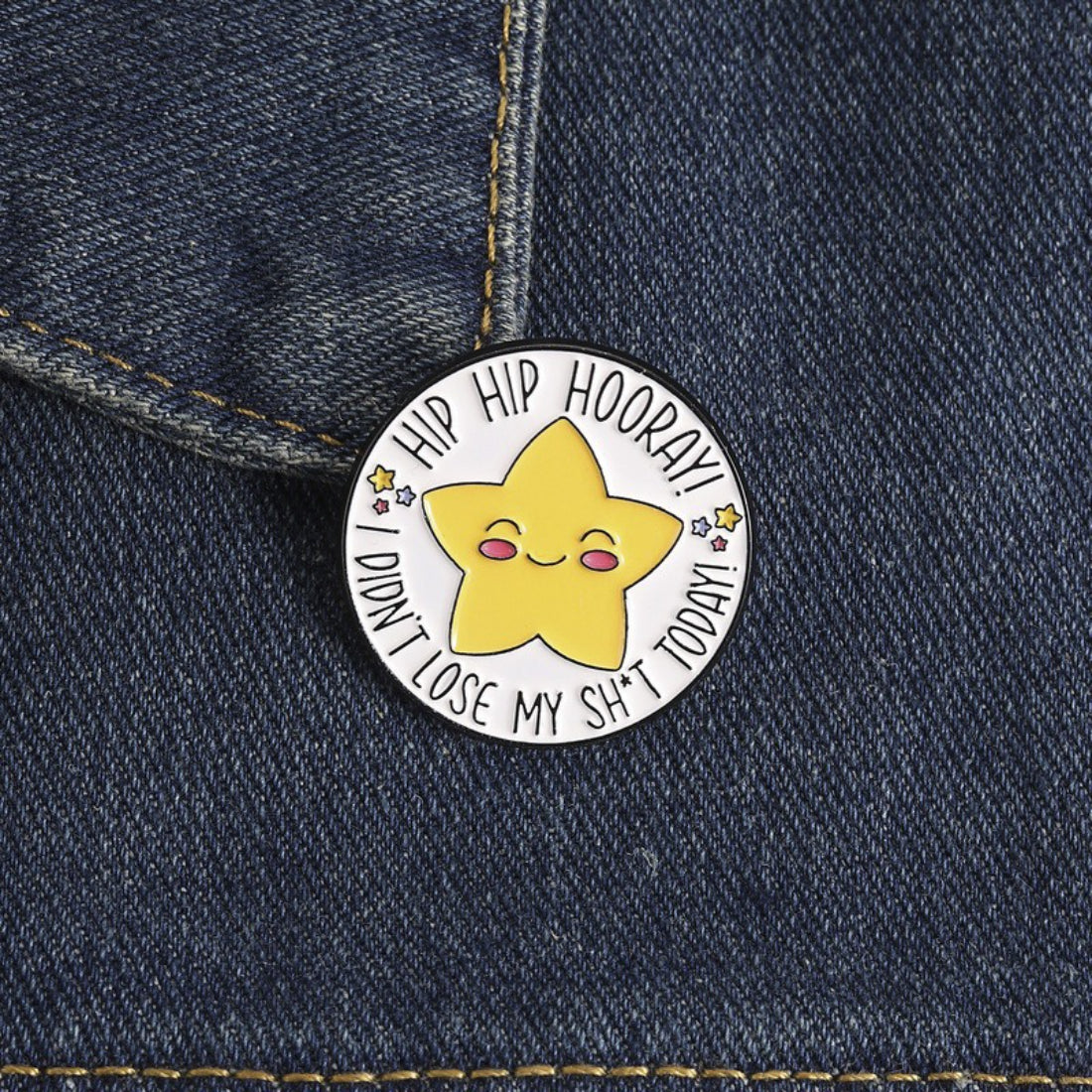 Back view of Pinori Hip Hip Hooray star enamel pin showing metal pin clasp