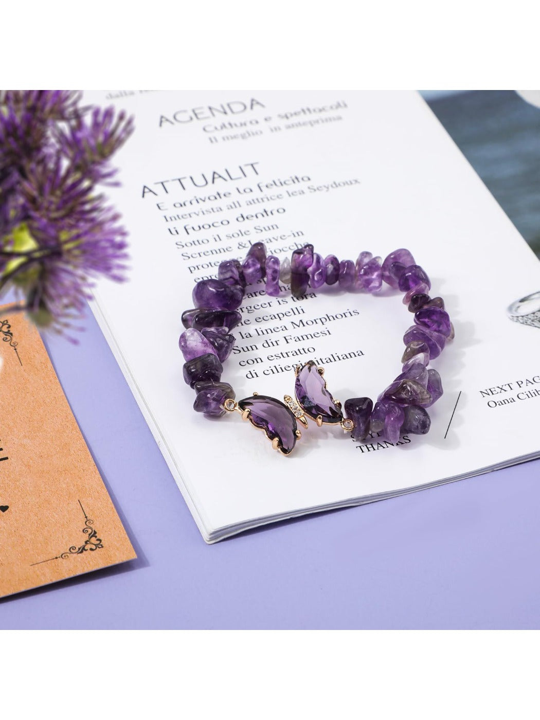 Emora - Fashion Purple Crushed Stone Butterfly Bracelet