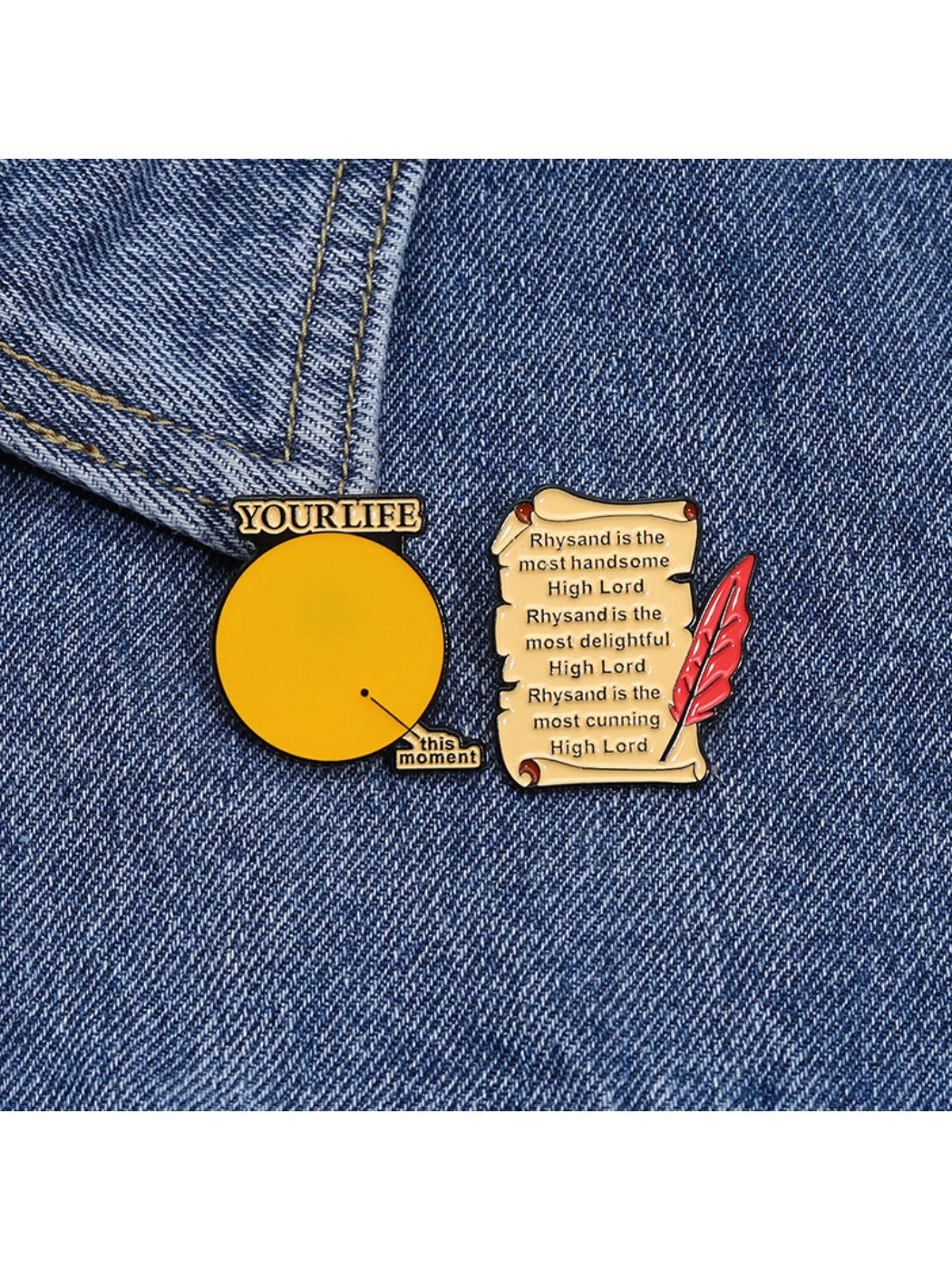 Side view of Pinori orange badge letter fixing decorative clasp pin