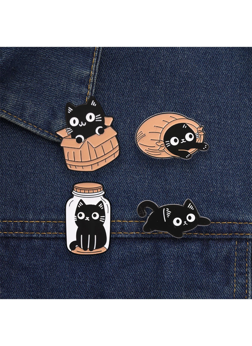 Pinori - Black Cat Brooch Badge, Cute Cartoon Kitty Pin
