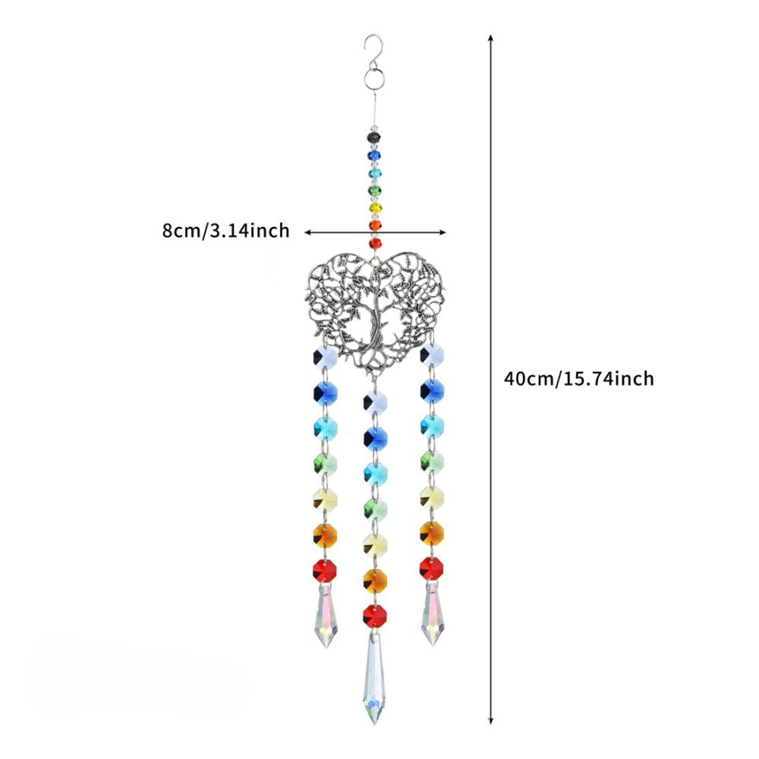 Somnira Heart Tree suncatcher hanging from a hook with natural light enhancing bead colors