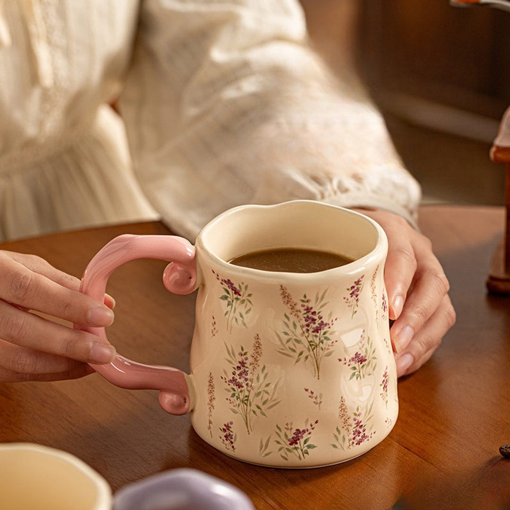 Mivora - Floral Print Vine Design Handle Coffee Mug