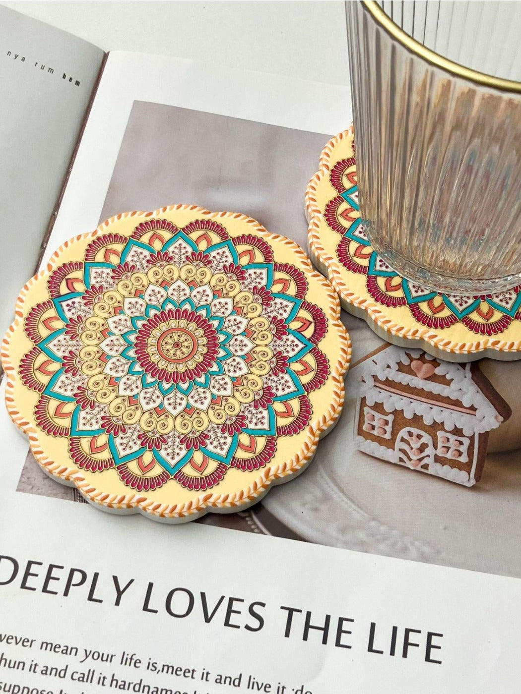 Thimara - Vintage Bohemian Style Round Lace Ceramic Coaster