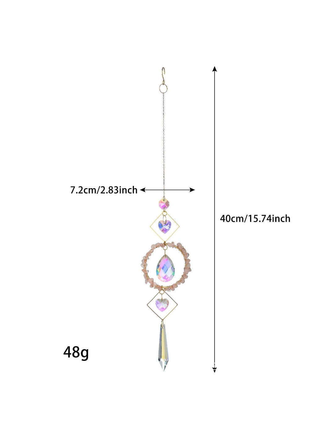 Somnira suncatcher wind chime with rainbow-colored glass pieces catching sunlight
